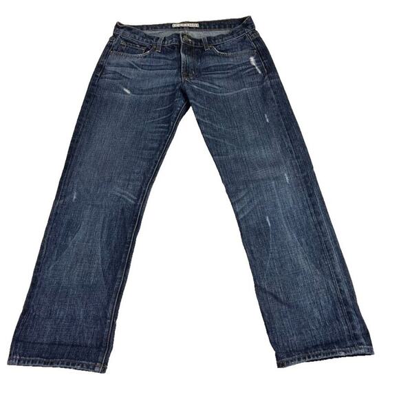 J Brand Jeans Womens 26 Blue Dark Clyde Straight Leg Low Rise Distressed Cotton - Picture 1 of 12